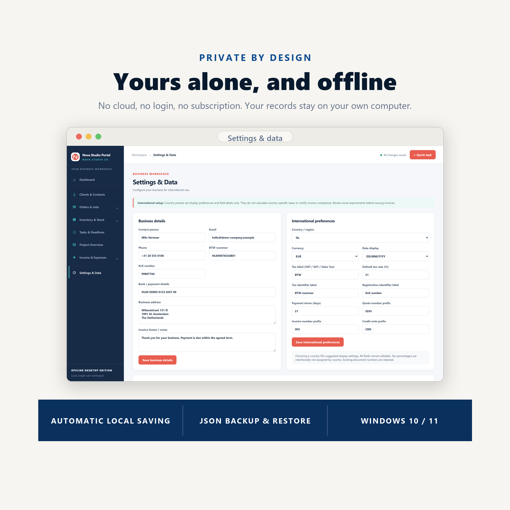 Offline and private business portal