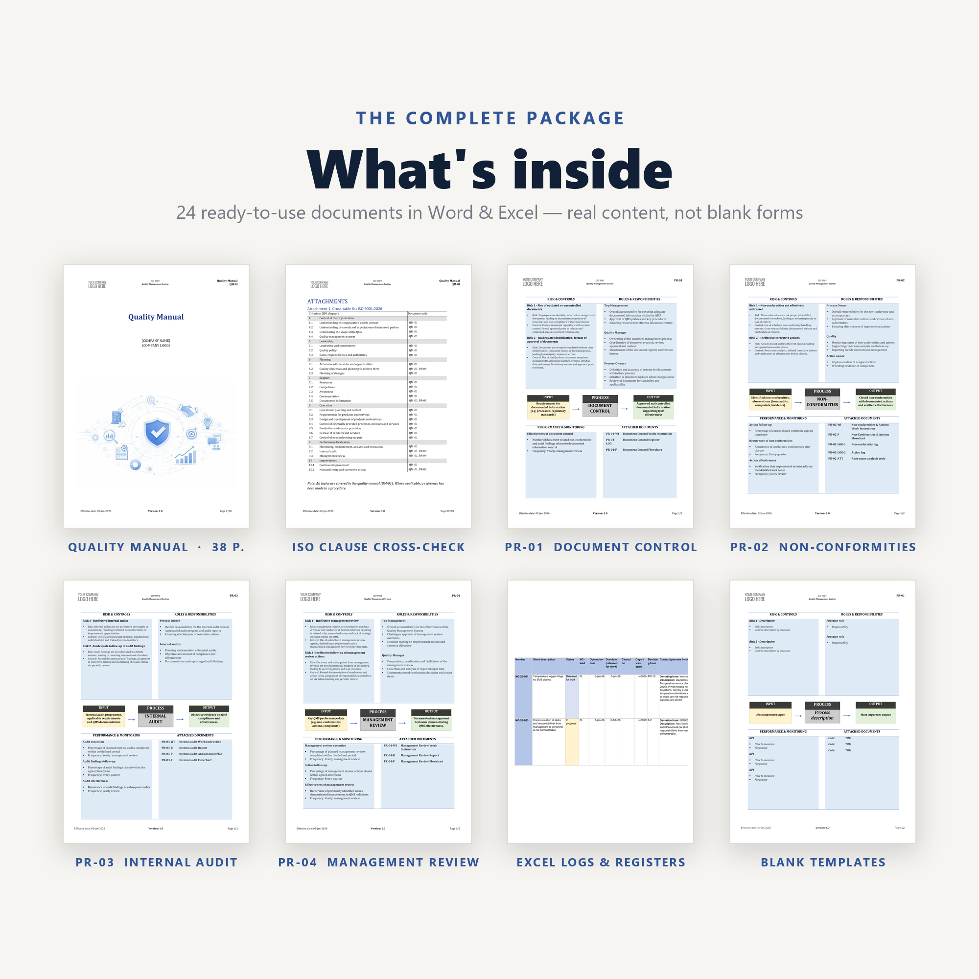Overview of everything included in the ISO 9001:2026 QMS package